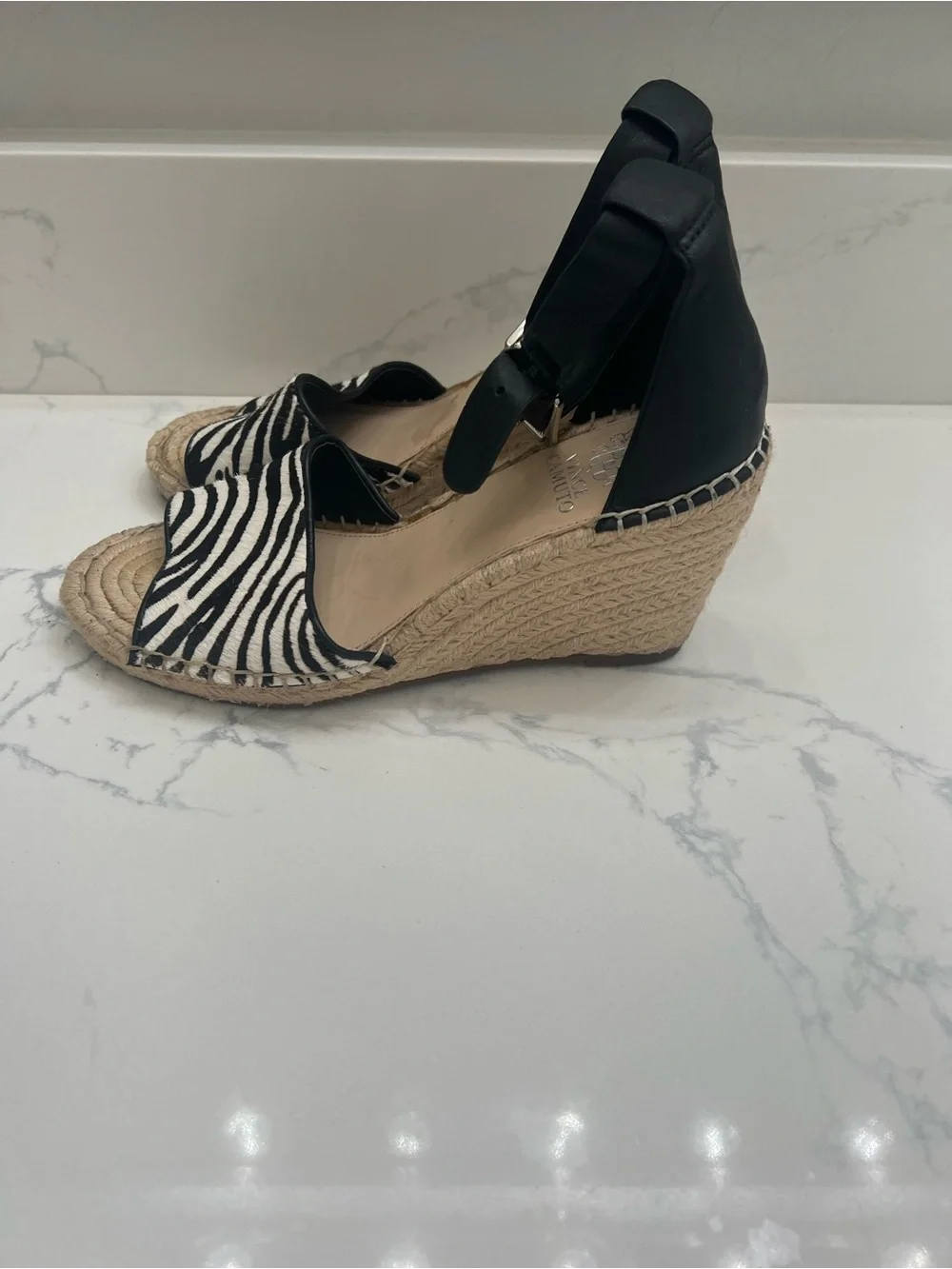 Vince Camuto Black and White Zebra Espadrille Ankle-Strap Sandals
